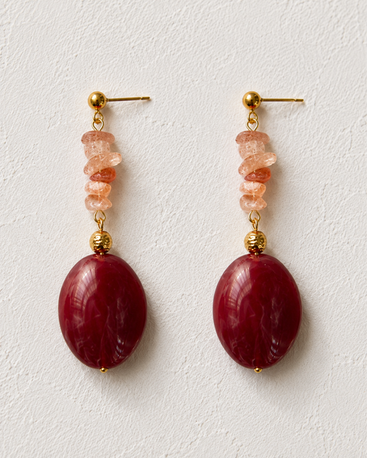 Pendientes rosas y burdeos de invitada de boda, modelo Reia de Hanalima