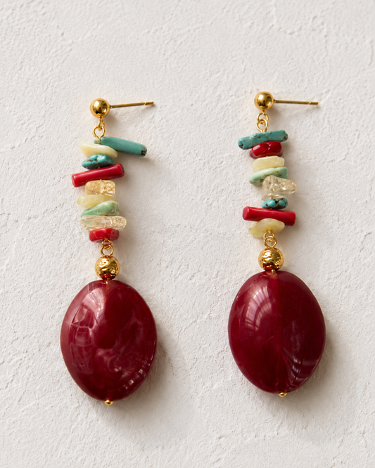 Pendientes largos multicolor de invitada de boda, modelo Alma de Hanalima